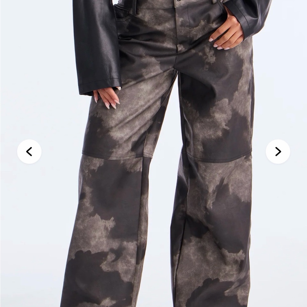 Wide Leg Tie-Dye Faux Leather Pants - Black/Grey